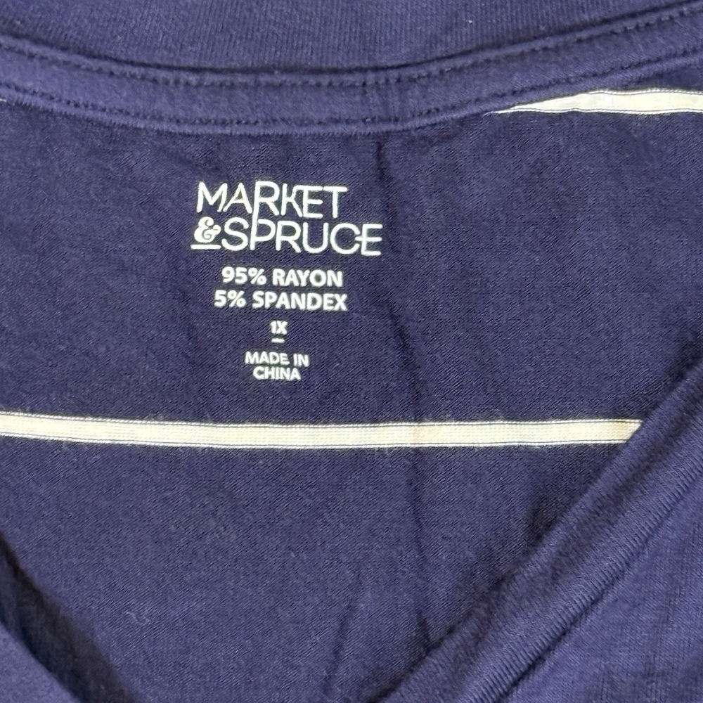Market & Spruce Alison Navy White Striped T-shirt Dress V-Neck Preppy Women's LG - Picture 4 of 5
